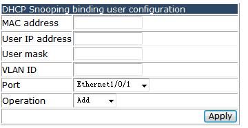 following page appears.you can enable or disable the DHCP Snooping binding function. 4.13