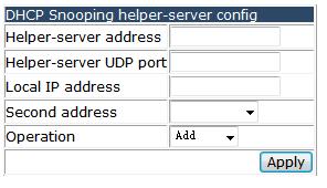you can set the count of the request and reply packets transmitting per second. 4.13.1.6 DHCP Snooping helper-server config.