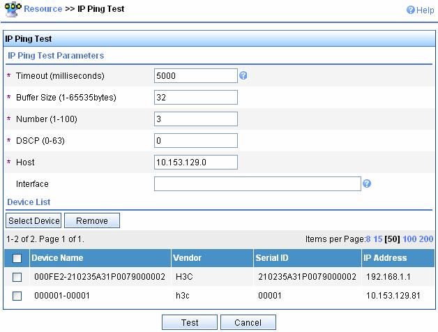Figure 40 IP Ping Test On the page, enter the IP ping