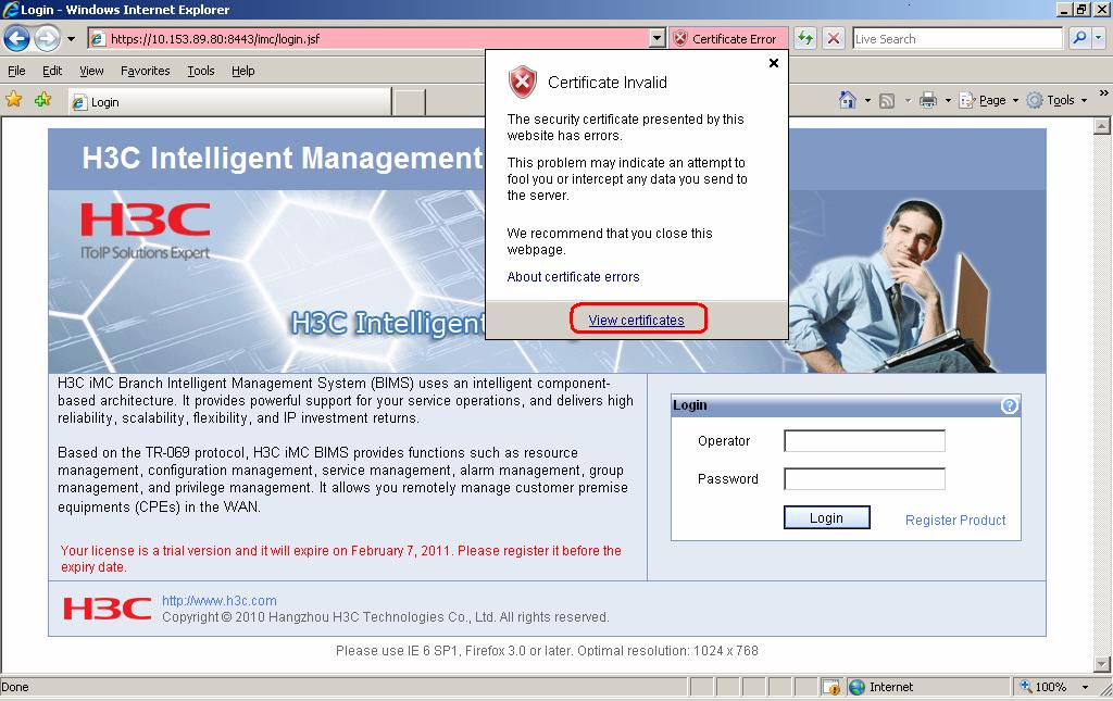 Click Certificate Error to view the certificate error message, as shown in Figure 50.