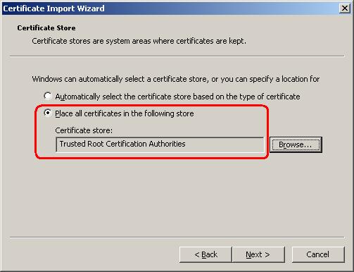 The Certificate Store dialog box