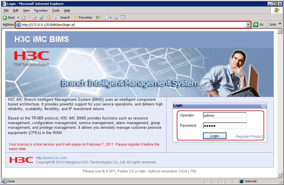 Exploring imc BIMS Getting started Logging in with a web browser Based on the Browser/Server (B/S) architecture, imc BIMS is accessible through a browser.