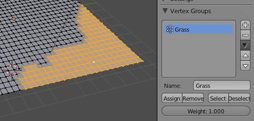 all those that will have the highest density of grass(use the B or C key). In edit mode, you will notice that a few options will show up in the Vertex Groups panel.