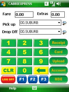 F After loging in to Cabbiexpress, you will find a general screen layout. Pick up/drop off - Trip destinations.