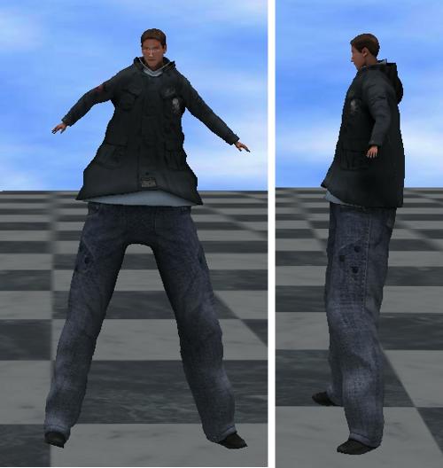 (right) retargeted character with original, wrist and ankle positions