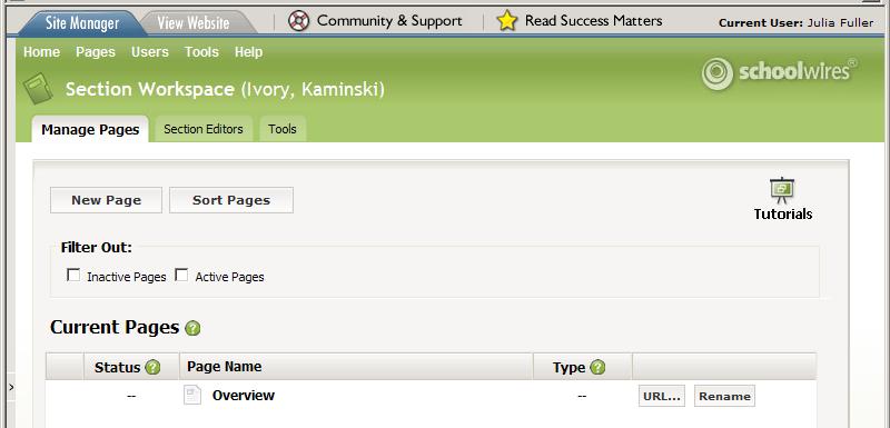 Section Workspace Manage your site from this location. Click on Overview to access the editing area.