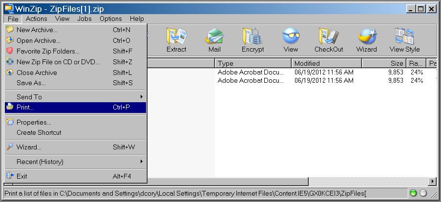 5. From the File menu select the Print option (Figure 2-29) or right-click and select the Print option. All pages of each report are sent to your default printer. Figure 2-29.