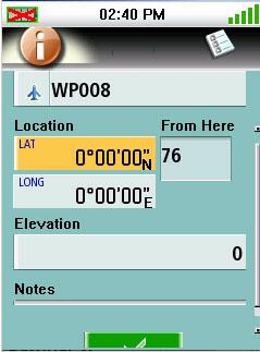 Coordinates displays the Waypoint screen with values set to your current or last known position. 4. The Waypoint screen provides the fields needed to identify the waypoint and its location.