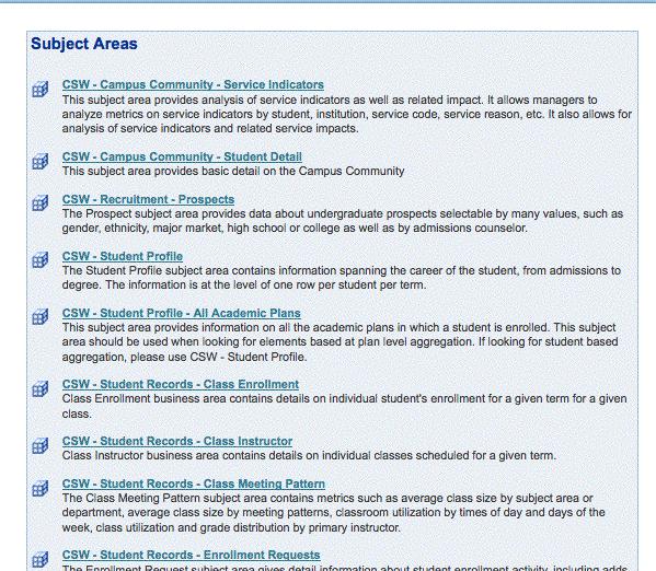 Analytics Answers What is a Subject Area? Subject Areas are groups of related information within UAccess Analytics. A Subject Area gives you access to the data you will use to build a request.