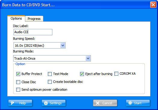 Options in creating data disc This page provides you the detailed instructions of each option in burning data CD/DVD, burning Image and grabbing Image.