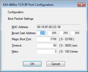 Select KM-4800w TCP/IP Port and then click Configure Port. The following information is indicated. You do not have to change any of the above settings in usual case.