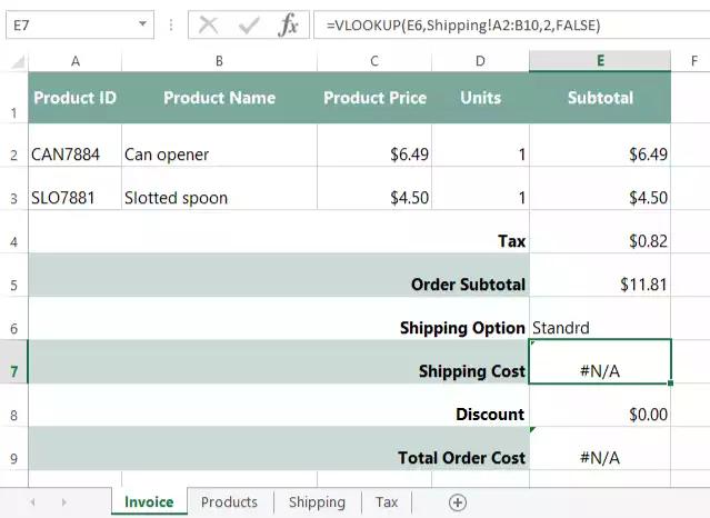 Excel Formulas Invoice, Part 5: Data Validation "Oh, hey. Um we noticed an issue with that new VLOOKUP function you added for the shipping options.