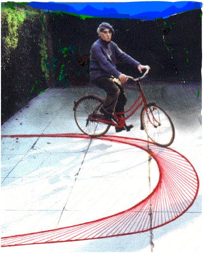 c) Recall from part a) that a bicyclix with a right angle turn has area a quarter of circle with radius equal to the length of the bicycle L (distance between wheels).