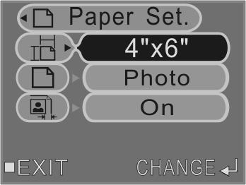 To return to DPS 1/2 Menu, press button. Setting the paper type 1. On the DPS 1/2 Menu screen use buttons to select icon, and press button to enter Paper Set.