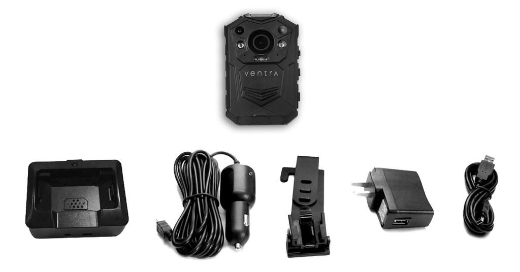 System Includes: Body Camera BCR-400 Charging Dock USB Cable 5V Power Adapter Rotatable Clip (on BCR) User