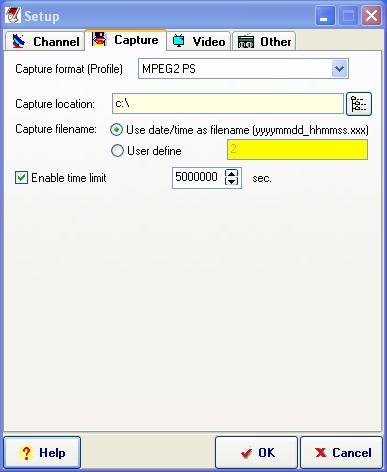 3.2.2 Capture Setup Capture format (profile): The capture format of DVBT is MPEG2. Capture location: Setup your capture folder. Capture filename: Setup capture file name.