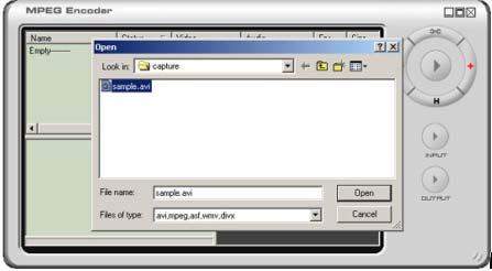 Fig. 4.3 To add a multimedia file to be transcoded, click the "+" or "Add" button. This will open the "Browse" dialog box. Browse to the directory/file wanted and click on "Open".