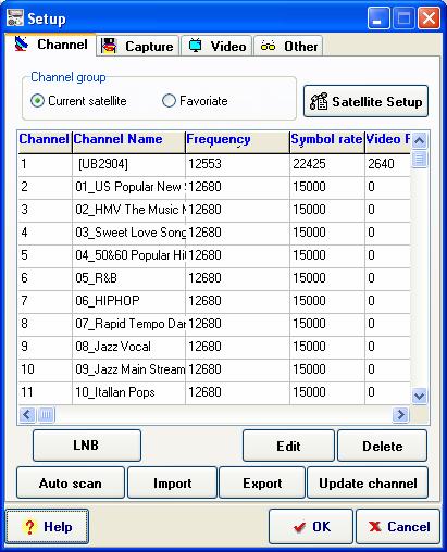 3.3 Setup utility for HyperMedia The setup utility will be different for different video sources and will display different video interfaces. 3.3.1 Channel setup properties LNB: Reset LNB setting.