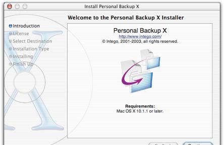Chapter 3 Installation You will see a window informing you that you must enter an administrator s password to install Intego Personal Backup X.