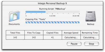 Chapter 6 Using Backup Scripts When Intego Personal Backup X begins executing the backup, the main window changes to show