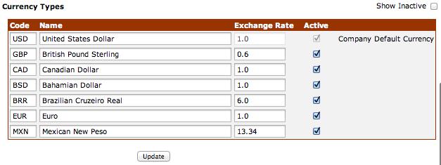 Code Name Exchange Rate Active Enter the currency code that appears in currency drop down lists in the user interface. Example: USD stands for United States Dollar.
