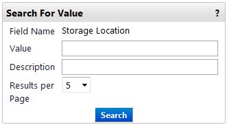 STORAGE LOCATION Select Create New Value. Search for Value menu appears.
