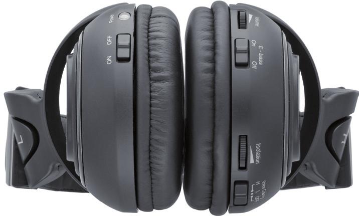 On/Off Turn the headphones on/off. Power LED Lights blue when the headphones are turned on. Volume E-bass On/Off Turn enhanced audio on/off. Voice Clarity Enhances speech and dialogue.