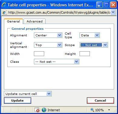 Editing a Row/Column/Cell s Properties 1. Click to place the cursor in the row, column or cell you want to edit, then right-click on the location and select the Table cell properties option.