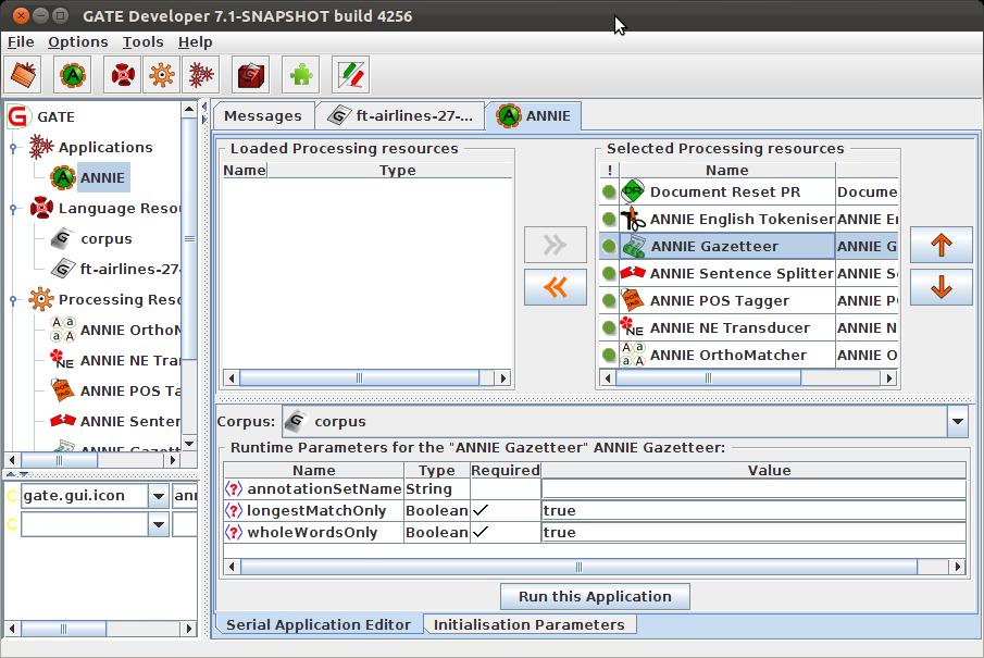 Running an application View the ANNIE application by double clicking on it PRs selected in application (in order of