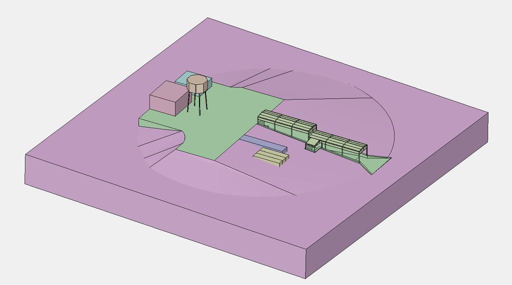 Figure 2 shows a 3D CAD representation of a model that was built of the WSFBR facility and Figure warented3 provides a view of the corresponding UM model that was constructed from the CAD model.