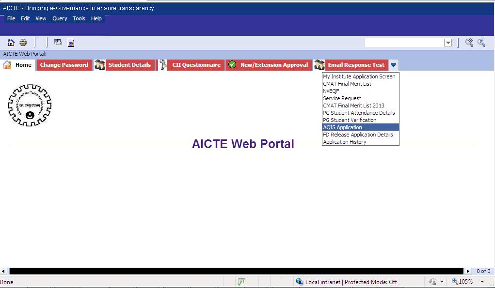 AQIS Application Login to existing AICTE Portal with the credentials provided by