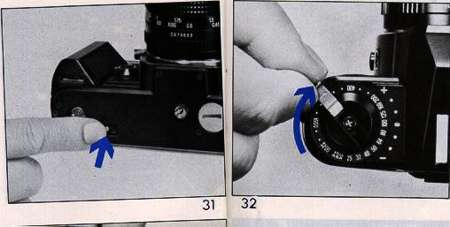 UNLOADING EXPOSED FILM When the film in the camera is fully exposed, the film advance lever will stop. Do not attempt to force the lever any further, but rewind the film and replace with a new one.