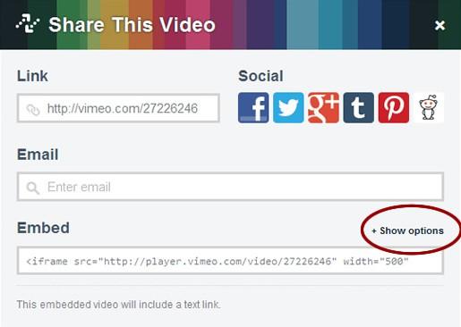 When the Share this Video window opens, click on Show options.