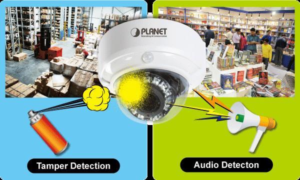 Product Features Camera Tampering and Audio Detection Active Tampering Alarm detects incidents such as the camera is attacked,