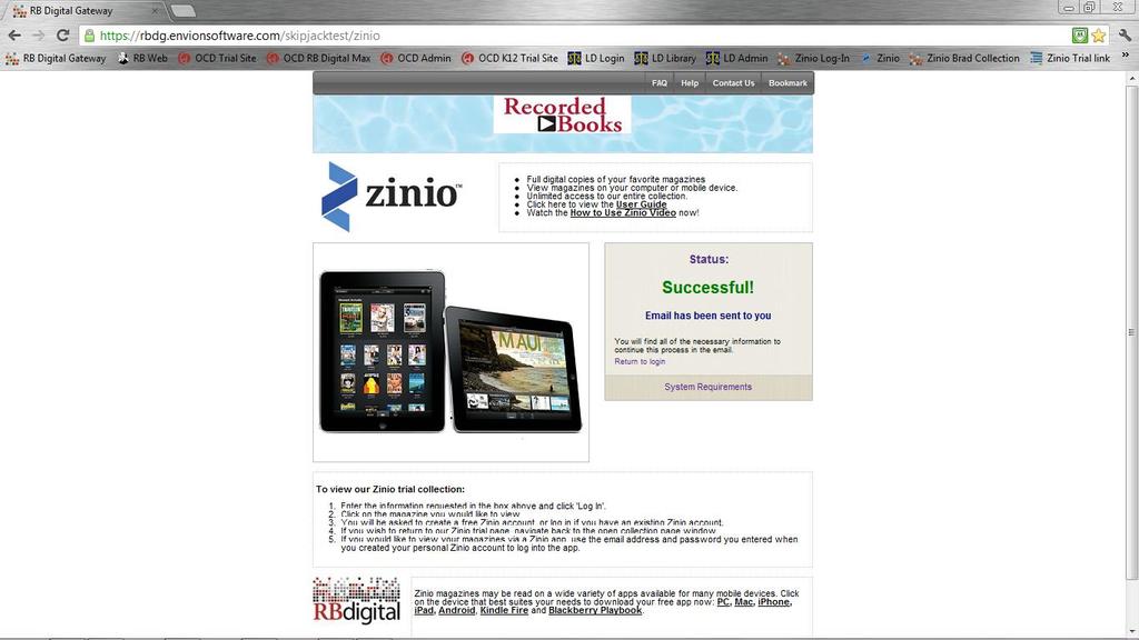 2. The Zinio Account Setup Status will