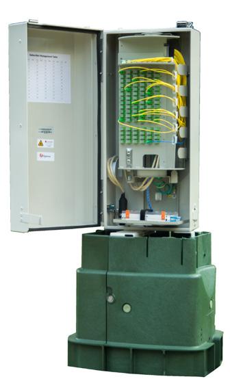 The TurnOpt FDH supports various configurations of 48, 72 or 96 subscriber drops, including direct connections to splitters or power users (express ports).