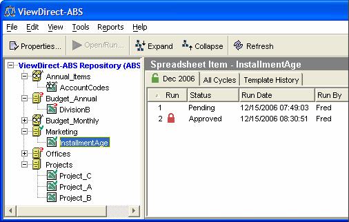 Approval Status in the Working Cycle Display In the right-hand window of the main ABS window, the working cycle tab displays all runs of the current cycle.