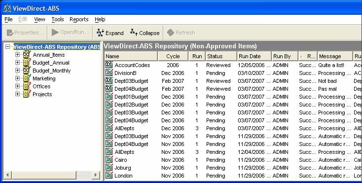 Accessing All Non-Approved Spreadsheets You can view all pending, rejected and reviewed spreadsheets, in order to change their approval status, as follows: 1. Select View View Non-Approved Items.