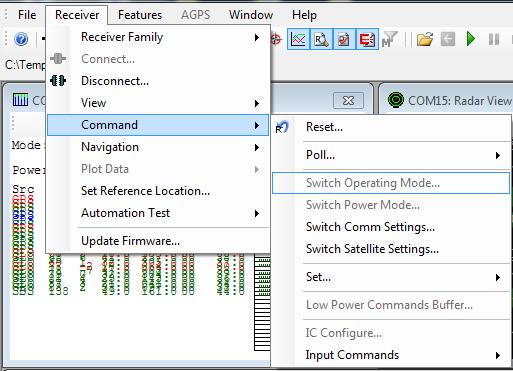 6.4. Receiver Commands SE868-V3 Evaluation Kit User Guide Many of the receiver commands can be accessed through the Menu Bar under Receiver, Command.