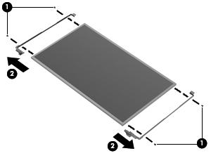 b. Remove the display hinges (2). The display hinges include the display hinges and brackets and are available using spare part number 646123-001. 10.