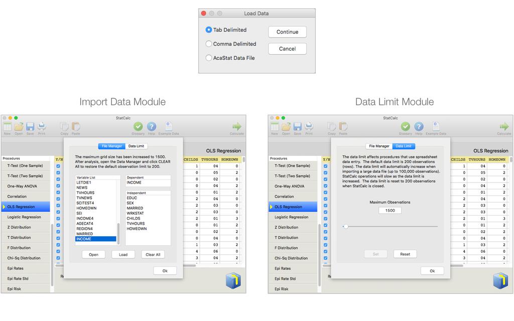 Data Manager Module The Data Manager module contains two tabs: File Manager and Data Limit. File Manager Tab: This tab allows the selection and opening of compatible data files.