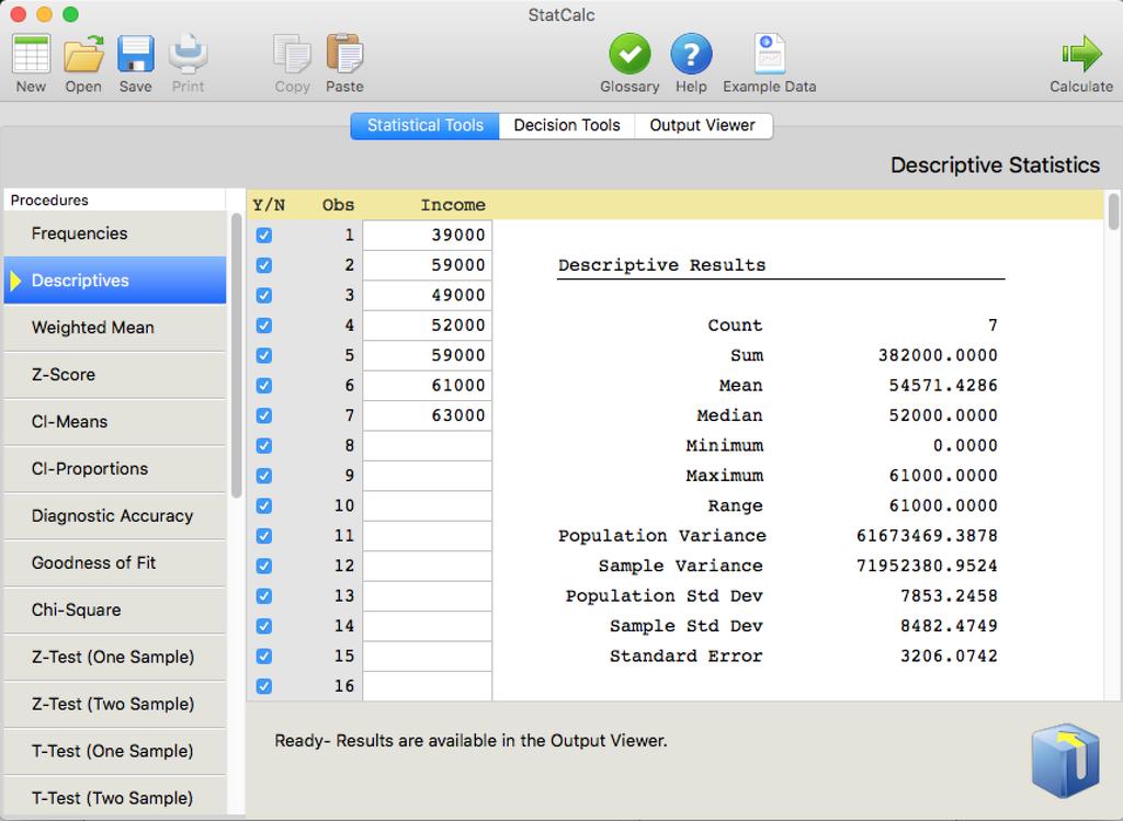Statistical Tools The Statistical Tools tab provides 31 statistical tools.