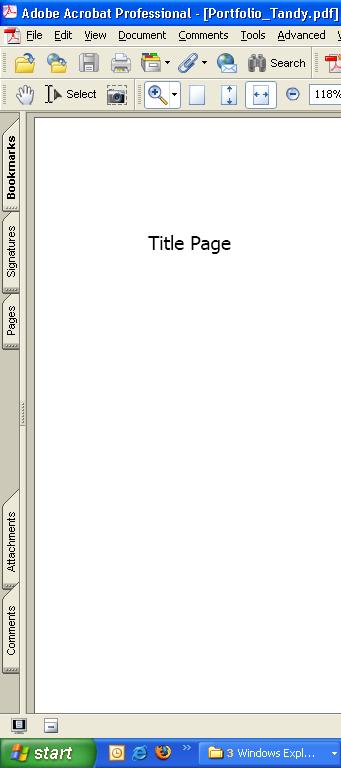 7 Step 3: Creating & Managing Bookmarks (to Navigate Portfolio Content) Figure 7 Acrobat electronic Bookmarks allow you to create a navigation path for your reader from one page, graph,