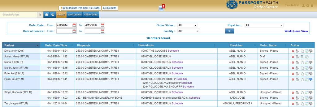 5.4 Home Page The first screen that appears after the user login will be the Electronic orders/facility orders -workqueue which the user