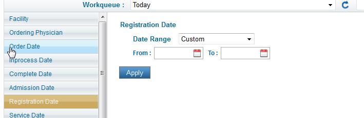 Steps to create workqueue management: i. Admission Date ii. Order Date- this is the date the origional patient record is received by PPH via the interface iii.