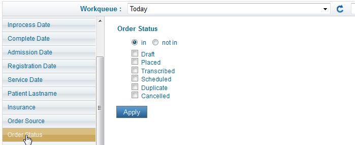 Steps to create Order status filter: i. The check boxes allows the user to select multiple options at the same time. ii. This selection includes In and Not in radio buttons iii.