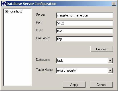 Figure 3: Connecting MOTE-VIEW to a database. Logging and Viewing Data Locally In order to log data to your PC ( local machine ), a PostgreSQL database service must be running on it.