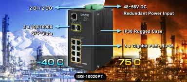 3at over Ethernet Plus/endspan PSE Environmentally Hardened Design PLANET Industrial 8-Port Gigabit 802.