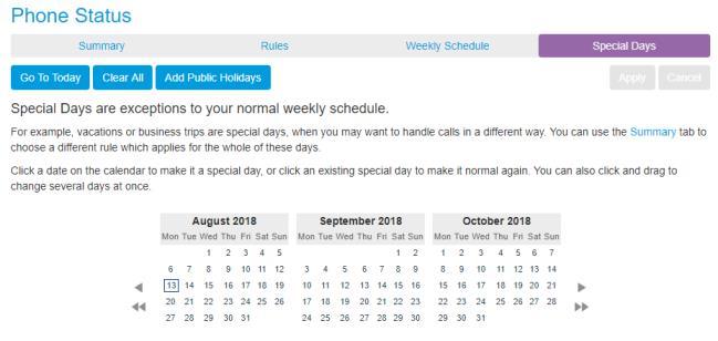 8.6 Special Days The Special Days tab lets you define days on which you will not be following your normal weekly schedule.