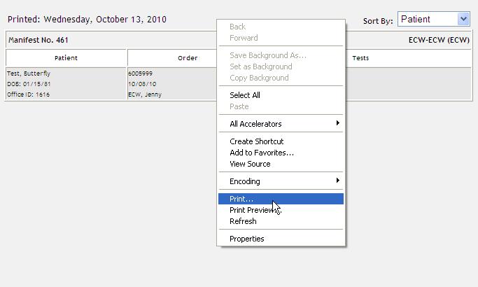 6 If you cancel out of the Print dialog box, and then want to print the page, right-click on the page and select Print.